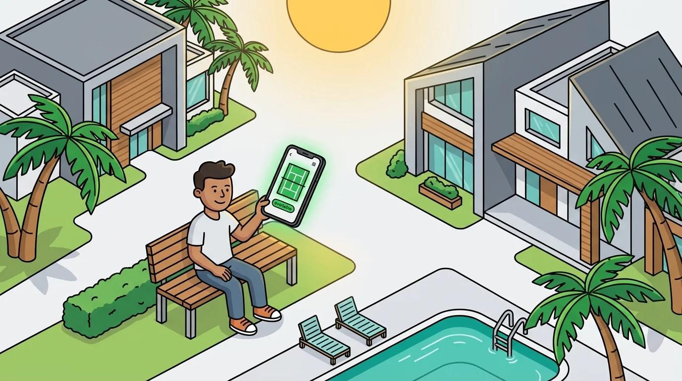 HOA resident checking court availability on smartphone