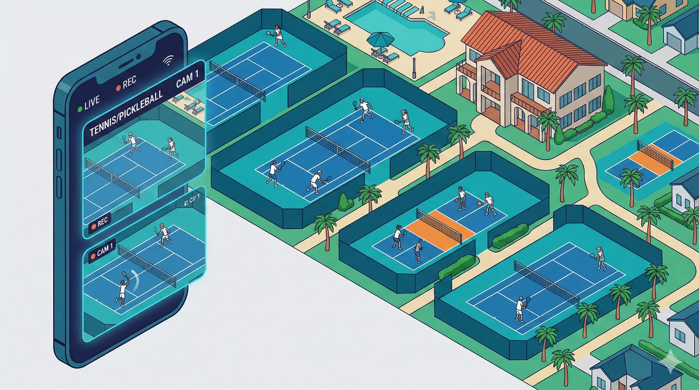 Florida HOA resident checking tennis court availability on smartphone