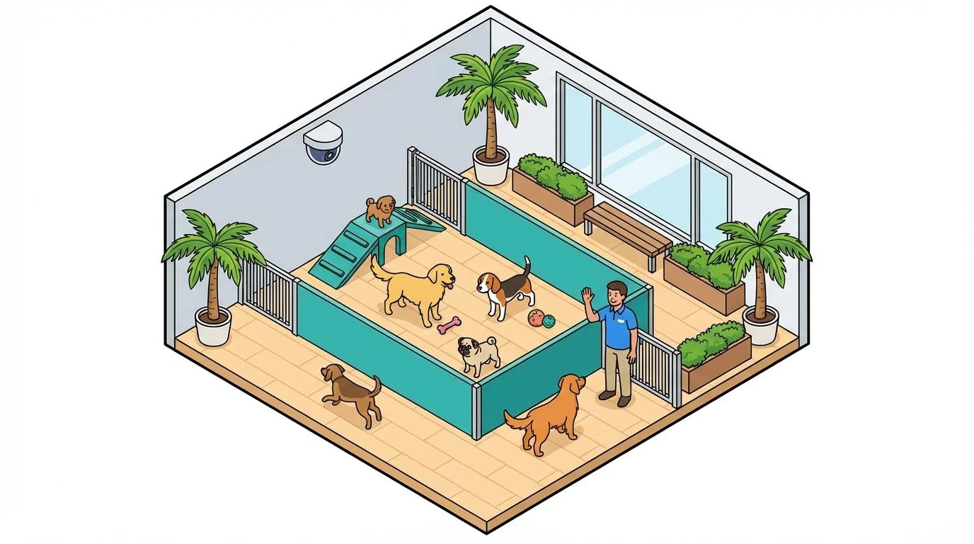 Pet parent checking on their dog at boarding facility via live camera