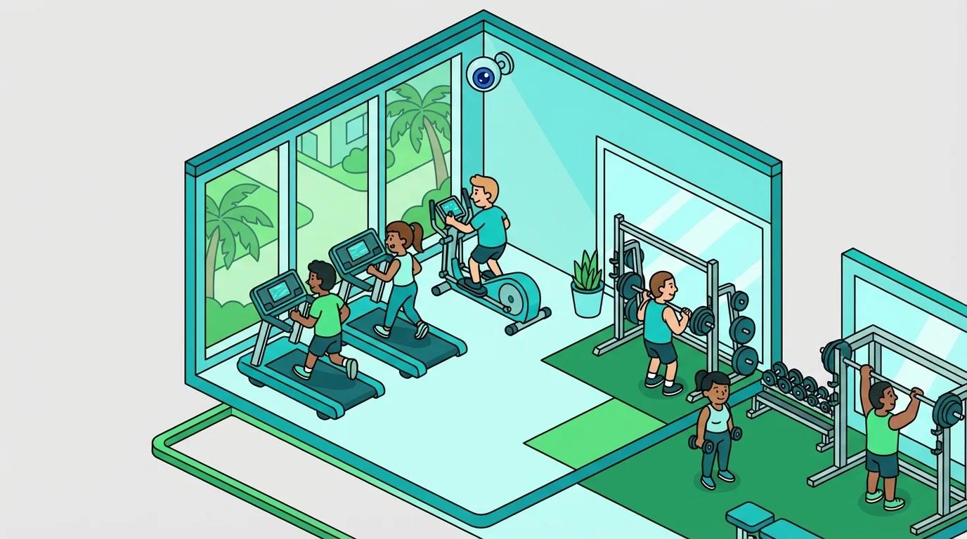 Gym member checking facility occupancy before workout