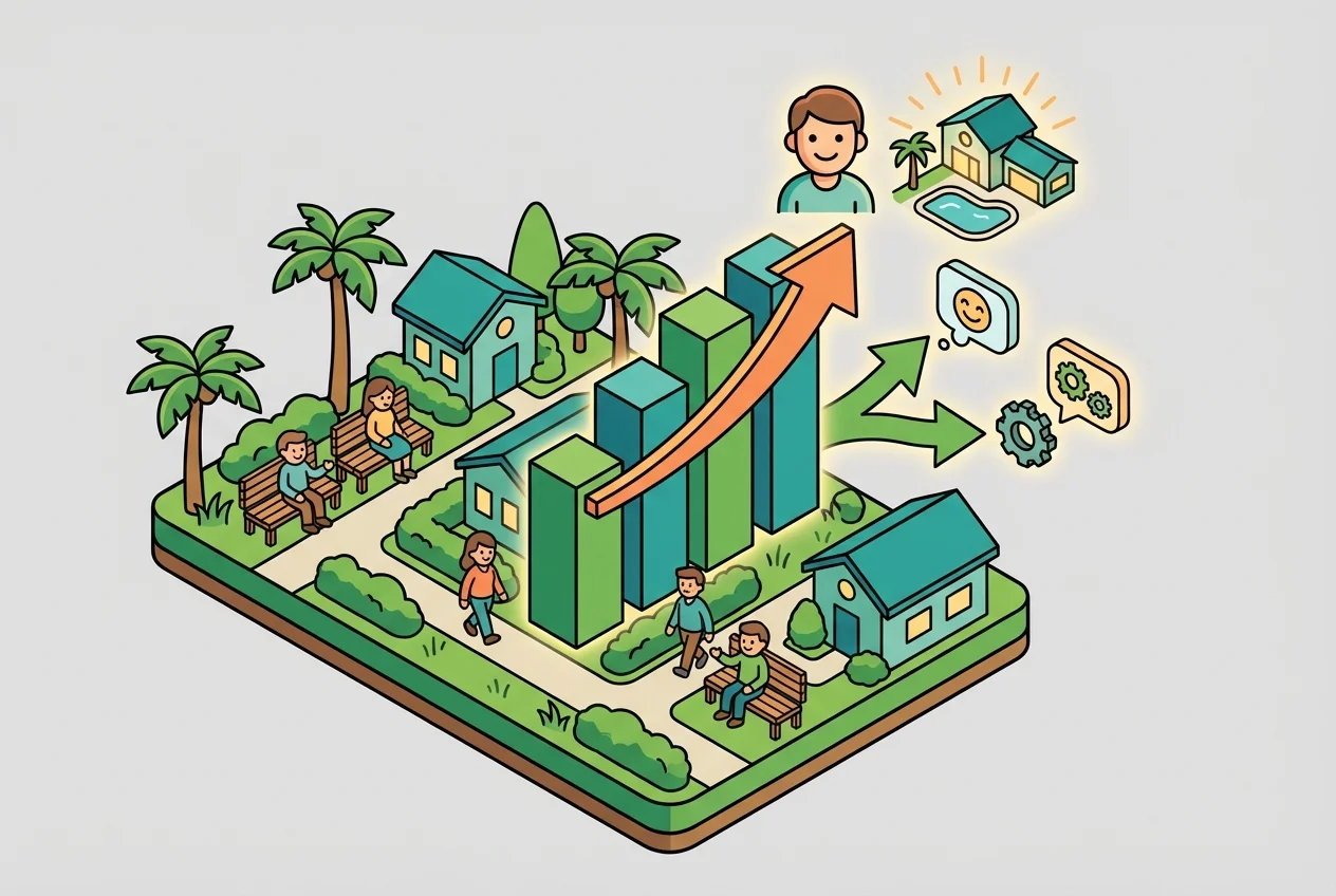 Infographic showing rising HOA costs offset by increased resident satisfaction and amenity value