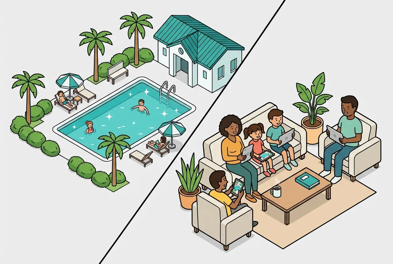 Live view of a clean pool enabling residents to plan their visit, demonstrating amenity validation.