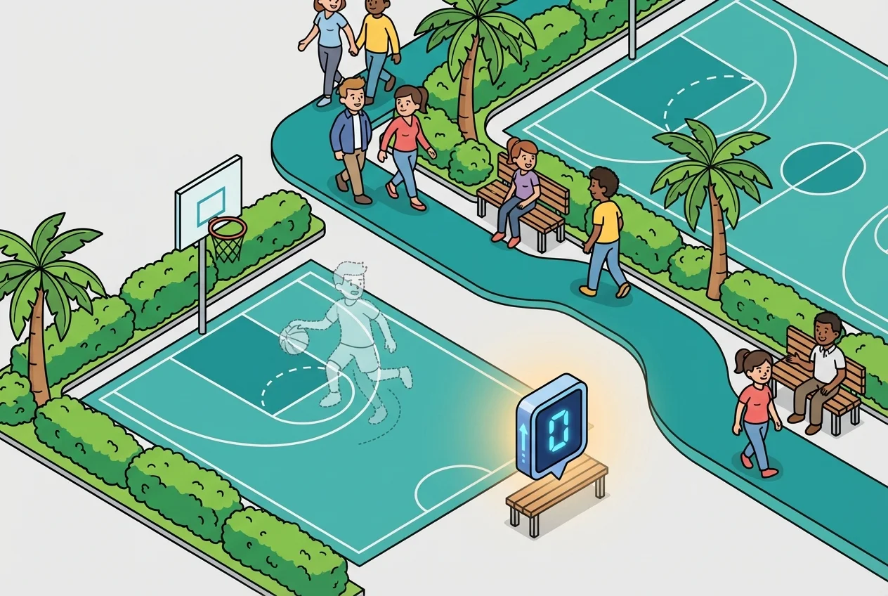 Illustration: Invisible user enjoying a park amenity, representing unrecorded facility usage.