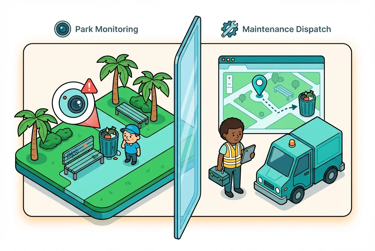 Remote visual triage of park issue leading to efficient maintenance dispatch