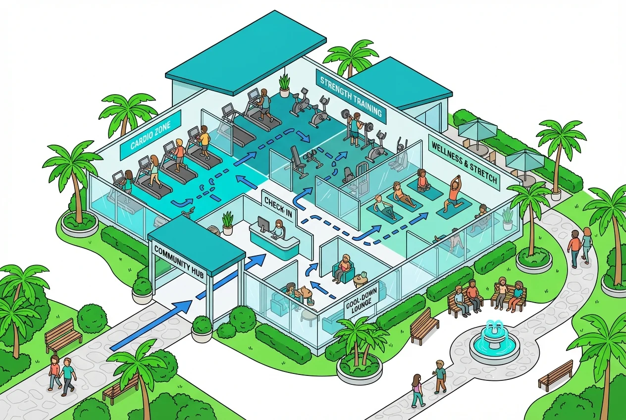 Optimized gym wellness wing layout based on occupancy data