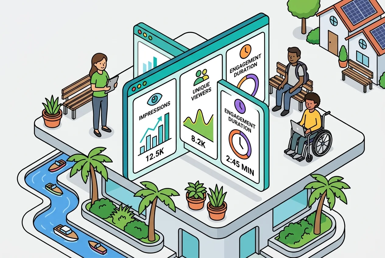 Digital advertising performance dashboard displaying key metrics for sponsors, including impressions and viewer engagement.